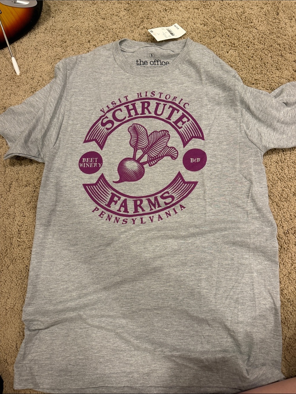 The Office Schrute Farms Graphic T‑Shirt - Gray with Purple Print